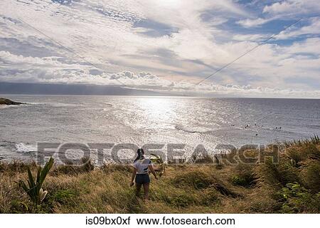 Woman looking at sea, Hookipa Beach, Maui, Hawaii View Large Photo Image Stock Image - Woman looking at sea, Hookipa Beach, Maui, Hawaii. Fotosearch