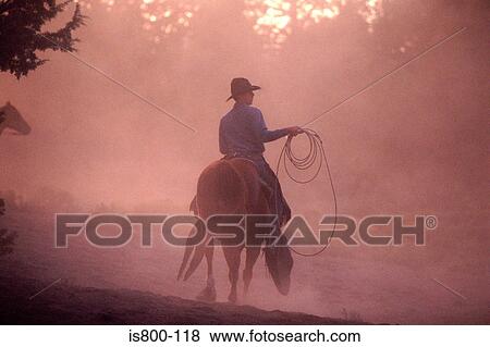 Cowboy in misty woods View Large Photo Image Stock Photo - Cowboy in misty woods. Fotosearch