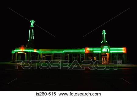 Neon-lit bar and diner at night View Large Photo Image Stock Photography - Neon-lit bar and diner at night. Fotosearch
