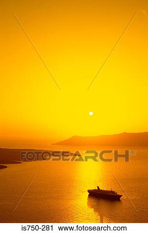 Ferry on sea at sunset View Large Photo Image Stock Image - Ferry on sea at sunset. Fotosearch