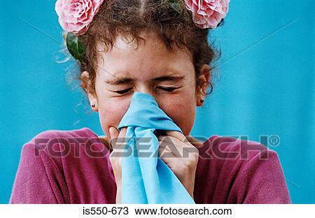 Girl blowing her nose View Large Photo Image Stock Image - Girl blowing her nose. Fotosearch