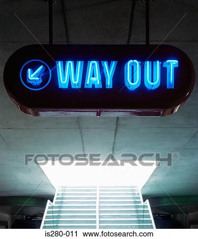 Blue neon exit sign View Large Photo Image Stock Image - Blue neon exit sign. Fotosearch
