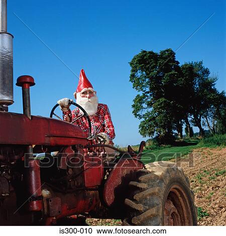 Stock Image - Gnome on a tractor. Fotosearch