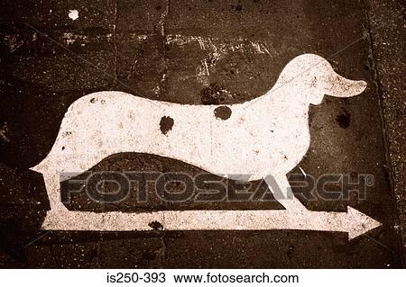 Stock Image - Dog sign on road. Fotosearch