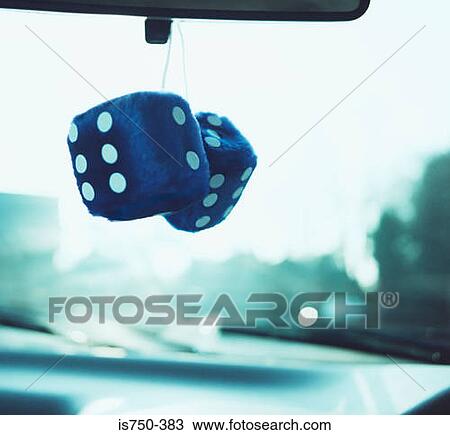 Blue fluffy dice in a car View Large Photo Image Stock Image - Blue fluffy dice in a car. Fotosearch