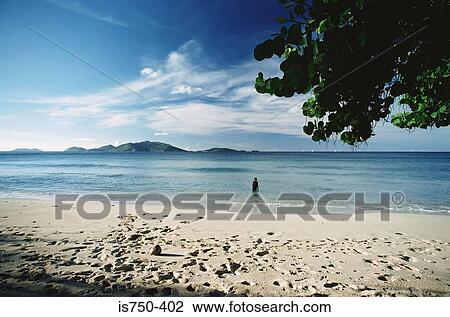 Stock Image - Person wading in ocean. Fotosearch