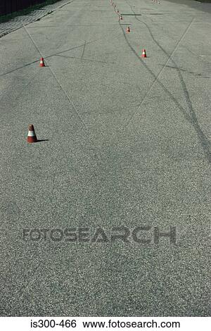 Traffic cones on a road View Large Photo Image Stock Photograph - Traffic cones on a road. Fotosearch