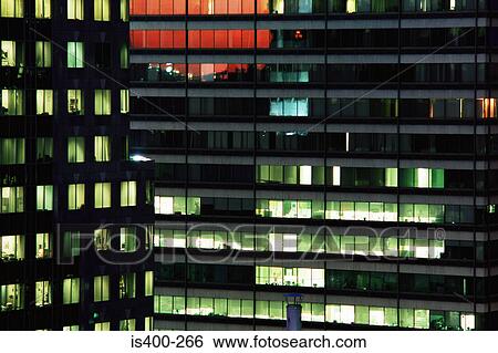 Stock Photograph - Office buildings at dusk. Fotosearch