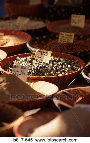 Spices on a market stall View Large Photo Image Stock Photography - Spices on a market stall. Fotosearch