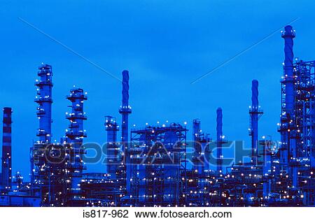 Oil refinery at dusk View Large Photo Image Stock Image - Oil refinery at dusk. Fotosearch