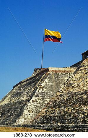 Stock Photo - Flag at san felipe fortress cartagena. Fotosearch