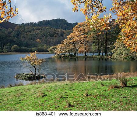 Stock Image - Lake and autumn trees. Fotosearch