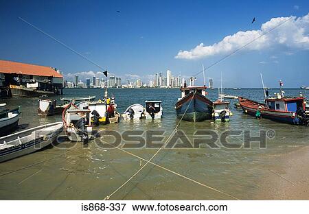 Panama city and fishing boats View Large Photo Image Stock Photo - Panama city and fishing boats. Fotosearch