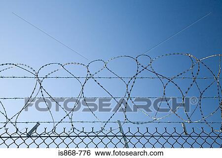 Barbed and razor wire on a fence View Large Photo Image Stock Photograph - Barbed and razor wire on a fence. Fotosearch