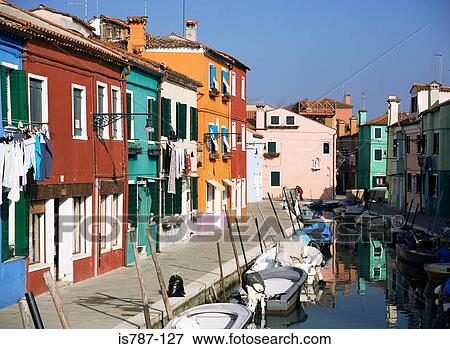 Stock Photo - Houses and canal in burano. Fotosearch