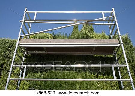 Scaffolding by hedge View Large Photo Image Stock Photo - Scaffolding by hedge. Fotosearch