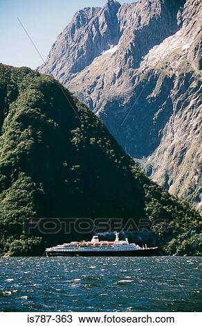 Cruise ship in milford sound View Large Photo Image Stock Image - Cruise ship in milford sound. Fotosearch
