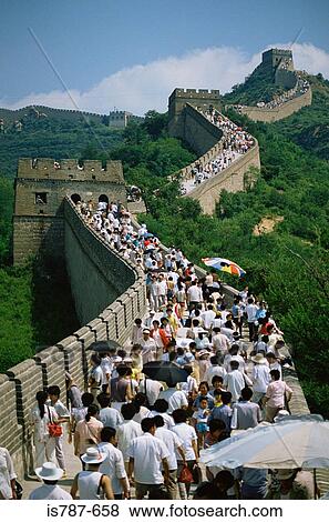 Stock Photo - People on the great wall of china. Fotosearch