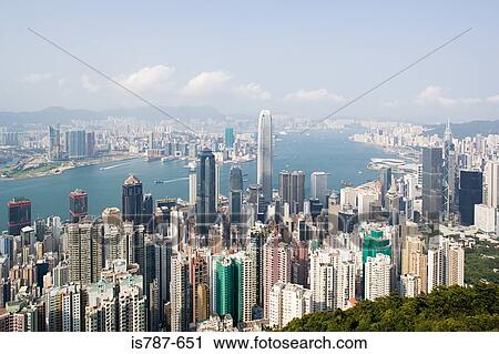 Stock Image - Skyscrapers and victoria harbour hong kong. Fotosearch