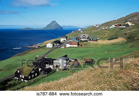 Picture - Coastal settlement faroe islands. Fotosearch