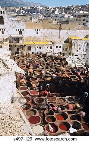 Stock Photo - Leather dying vats in fes. Fotosearch