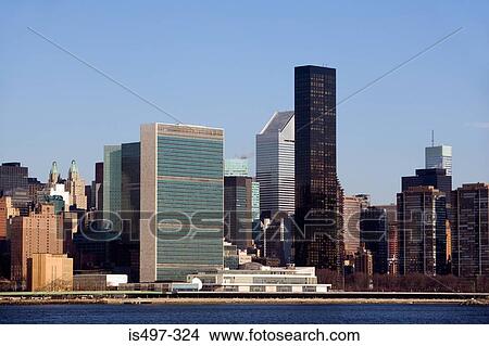 Picture - Buildings along east river. Fotosearch