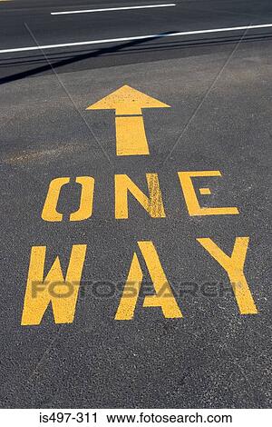 Stock Image - One way road marking. Fotosearch