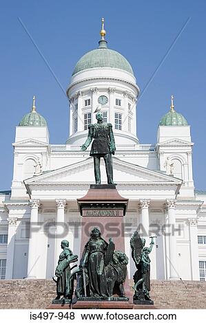 Stock Photo - Czar alexander ii statue and helsinki cathedral. Fotosearch