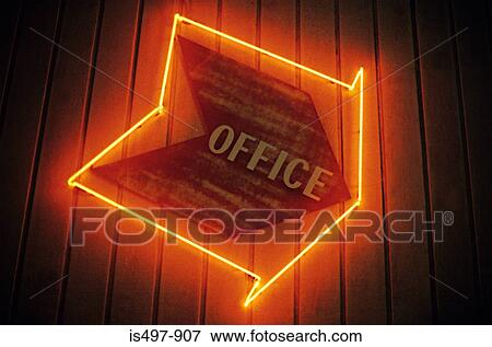 Neon sign for an office View Large Photo Image Stock Photo - Neon sign for an office. Fotosearch