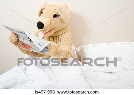 Person in dog costume reading newspaper View Large Photo Image Stock Image - Person in dog costume reading newspaper. Fotosearch
