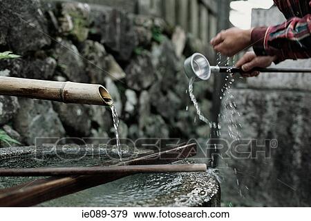 Person with water at temple View Large Photo Image Stock Photo - Person with water at temple. Fotosearch