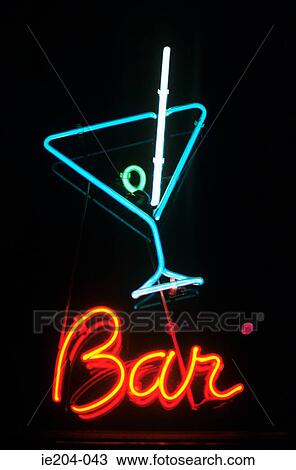 Stock Image - Neon sign for a bar. Fotosearch