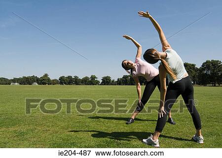 Women exercising in park View Large Photo Image Stock Photo - Women exercising in park. Fotosearch