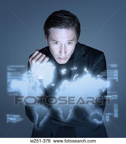 Man and world on screen View Large Photo Image Stock Photograph - Man and world on screen. Fotosearch