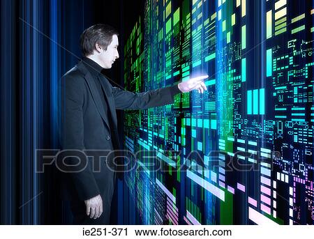 Stock Image - Man touching digital pattern. Fotosearch