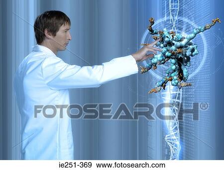 Scientist touching molecules View Large Photo Image Stock Photo - Scientist touching molecules. Fotosearch