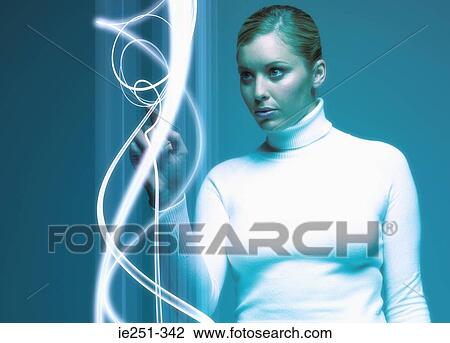 Woman touching light View Large Photo Image Stock Image - Woman touching light. Fotosearch