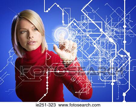 Stock Image - Woman touching pattern. Fotosearch