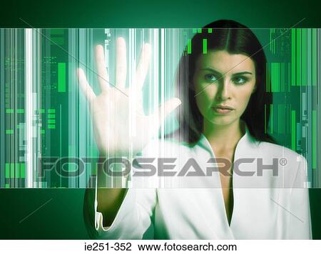 Woman touching screen View Large Photo Image Stock Image - Woman touching screen. Fotosearch