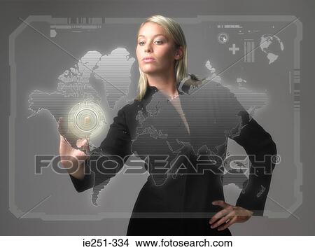 Woman with world on screen View Large Photo Image Picture - Woman with world on screen. Fotosearch