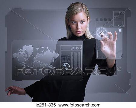 ストックフォト/写真素材 - 女, ∥で∥, タッチスクリーン. Fotosearch