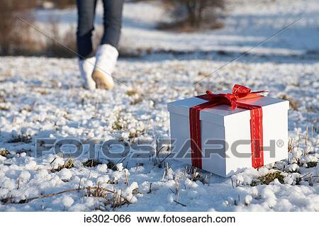Christmas gift on snow View Large Photo Image Stock Photograph - Christmas gift on snow. Fotosearch