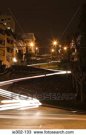 Lombard street at night View Large Photo Image Stock Image - Lombard street at night. Fotosearch