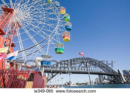 Stock Photography - A ferris wheel and sydney harbour bridge. Fotosearch