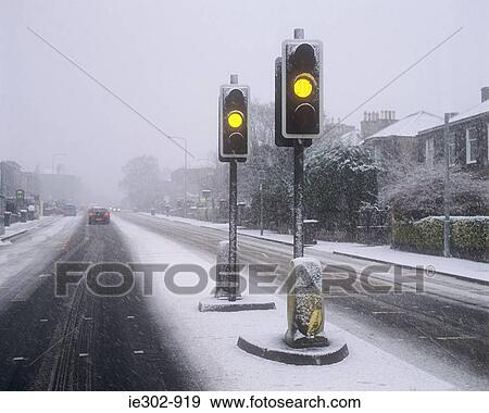 Traffic lights and snow View Large Photo Image Stock Photo - Traffic lights and snow. Fotosearch