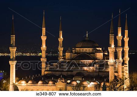 Blue mosque at night View Large Photo Image Stock Photo - Blue mosque at night. Fotosearch