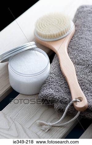 Salt scrub and back brush View Large Photo Image Stock Photo - Salt scrub and back brush. Fotosearch