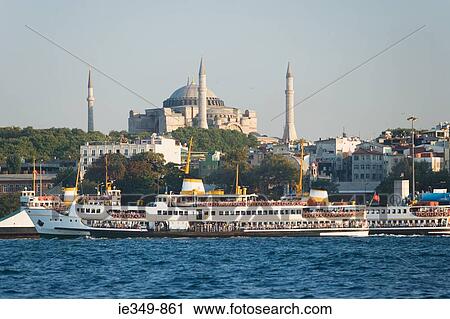 Boat on golden horn and hagia sofia View Large Photo Image Stock Image - Boat on golden horn and hagia sofia. Fotosearch