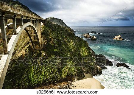 Stock Image - Bridge over cliffs in California. Fotosearch