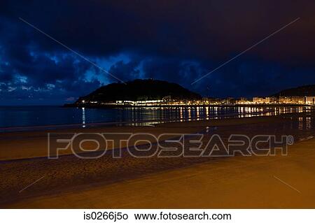 La concha beach at night View Large Photo Image Picture - La concha beach at night. Fotosearch